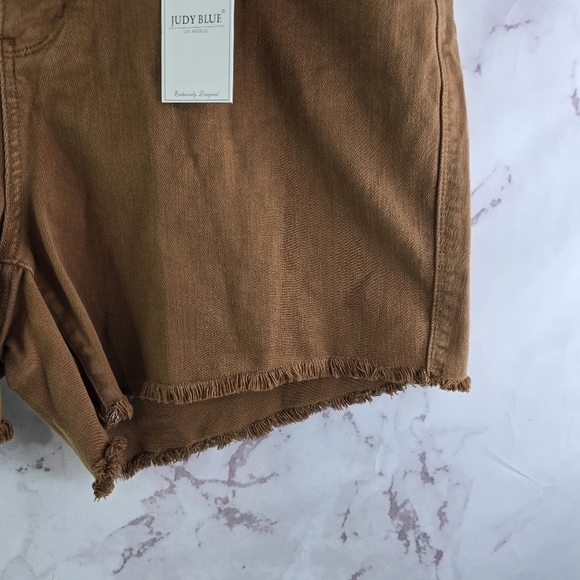 Judy Blue Shorts Womens 3X Brown Denim Jean Mid Cut Off Frayed Brandy Sienna - Picture 5 of 14